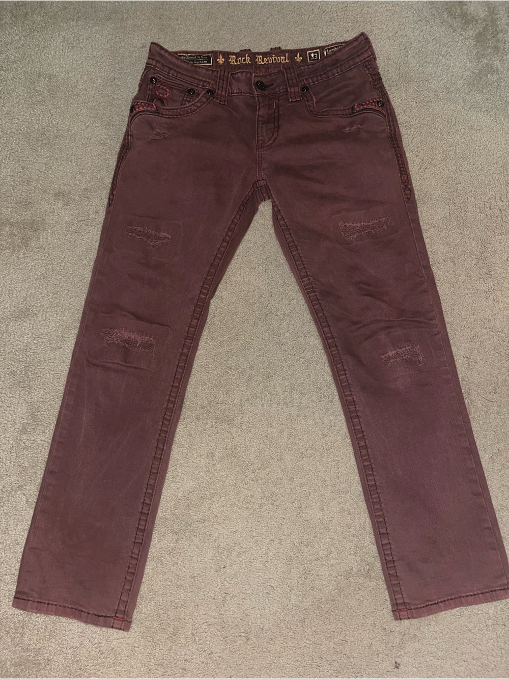 Rock Revival Men's Burgundy Slim Straight Jeans